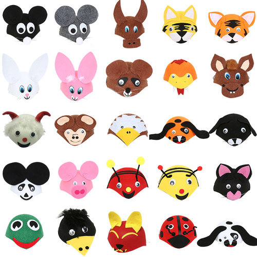 幼儿园表演装扮道具儿童兔子老鼠蜜蜂灰狼老虎帽子小动物头饰教具 - 图3