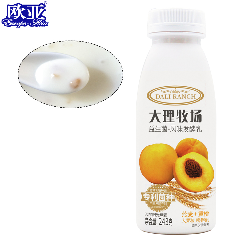 欧亚大理牧场低温果粒酸奶燕麦黄桃酸牛奶243g*12瓶乳制品-图2