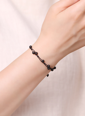 极细手绳黑檀手链女生手工编织绳6mm单圈檀香木珠手串男情绪稳定