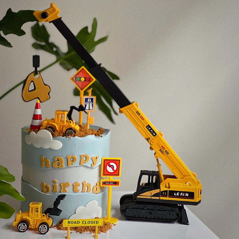 吊车蛋糕装饰挖掘机推土机工程车吊塔路障摆件儿童男孩生日装扮,淘宝优惠券,粉丝福利购,淘宝优惠卷