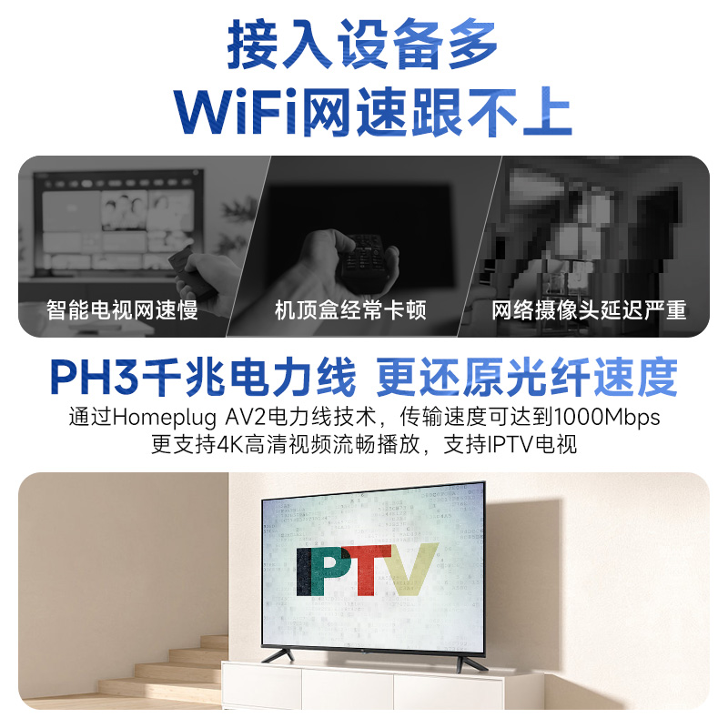 【顺丰包邮】腾达千兆电力猫套装网络扩展器 支持IPTV机顶盒有线一对电力猫电力线适配器电子猫穿墙宝免布线