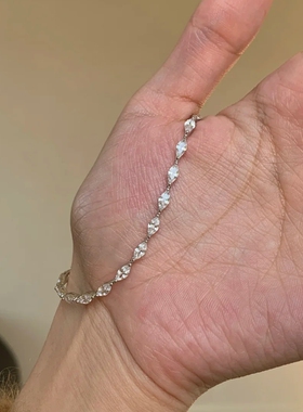 韩系百搭银色爆闪马眼排钻手链