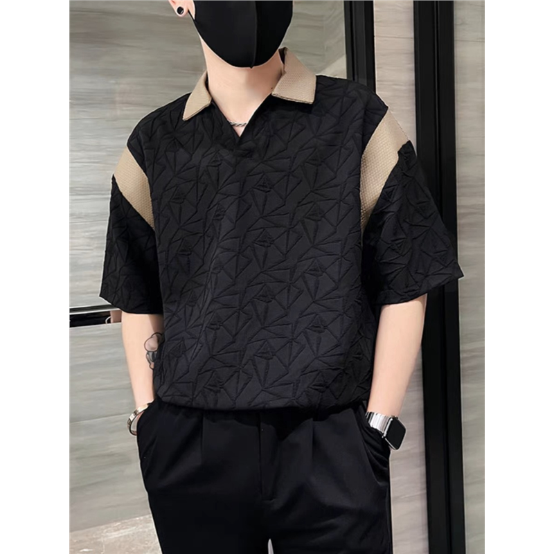 翻领痞帅polo男款短袖薄款衫潮牌半袖男士v撞色上衣夏季高级感T恤 - 图2