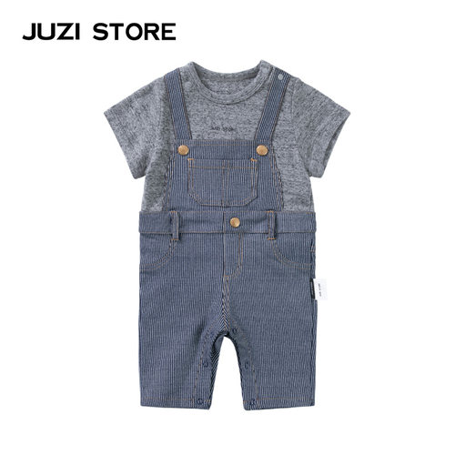 JUZI STORE连体衣童装针织牛仔条纹假两件婴儿连体服中性1023533 - 图0