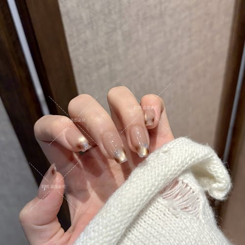 【琥珀蓝屿】氛围感秋冬琥珀晕染蓝精灵猫眼纯手工穿戴甲显白美甲 - 图0