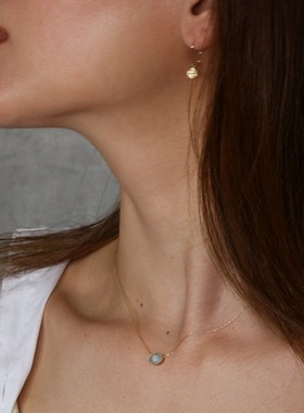 日本代购 Ginza Rim乳白色海蓝宝石吊坠 18K黄金项链锁骨链女百搭