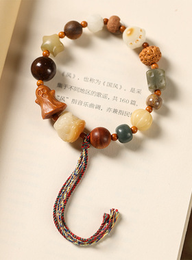新版十八籽多宝瑞兽醒狮菩提手甜心奶酪文玩流苏菩提手链学生手链
