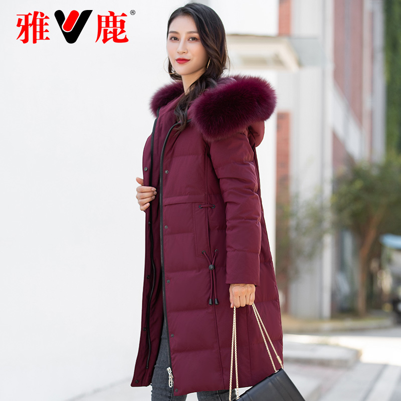 雅鹿女2020年新款真毛领派克羽绒服 雅鹿沐羽沫羽绒服