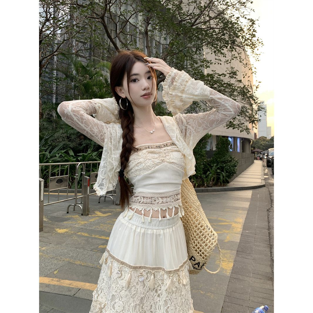 波西米亚复古民族风镂空开衫+吊带流苏上衣+蕾丝跳舞半身裙三件套,淘宝优惠券,粉丝福利购,淘宝优惠卷