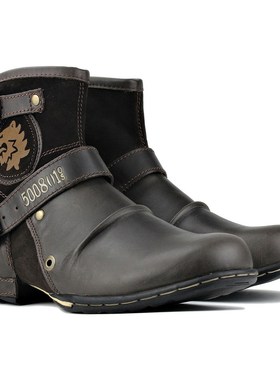 Men's Shoes Boots Warm Leather Vintage Motorcycle Male B