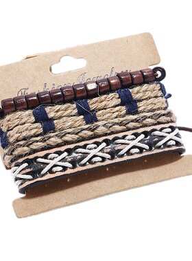leather bracelet women hand catenary men 编织复古皮手链手镯