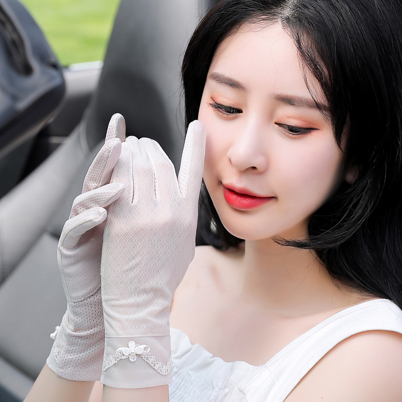 艾莱客服饰旗舰店夏季防晒手套女士薄款时尚防紫外线开车骑行全指运动防滑手套百搭0