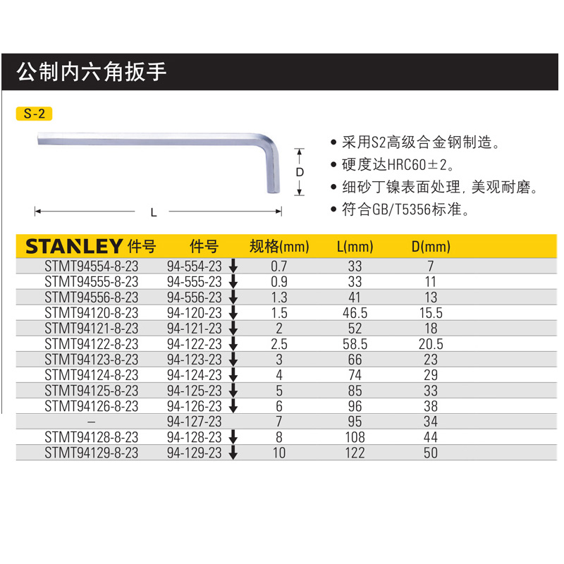 史丹利公制内六角扳手5/6/8/10mm内六方扳手螺丝刀STMT94125-8-23 - 图3