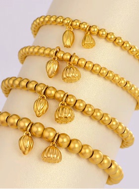 深圳水贝黄金两世欢手链古法传承足金999百搭莲蓬手串送女友爱人