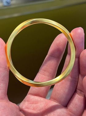 深圳水贝古法莫比乌斯环方条手镯女足金999素圈金镯子送女友爱人