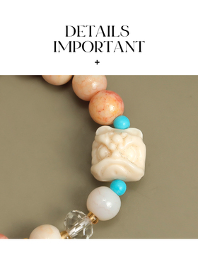 AMNN 国潮呆萌醒狮串珠手链简约小众高级感渐变冰裂琉璃少女手饰