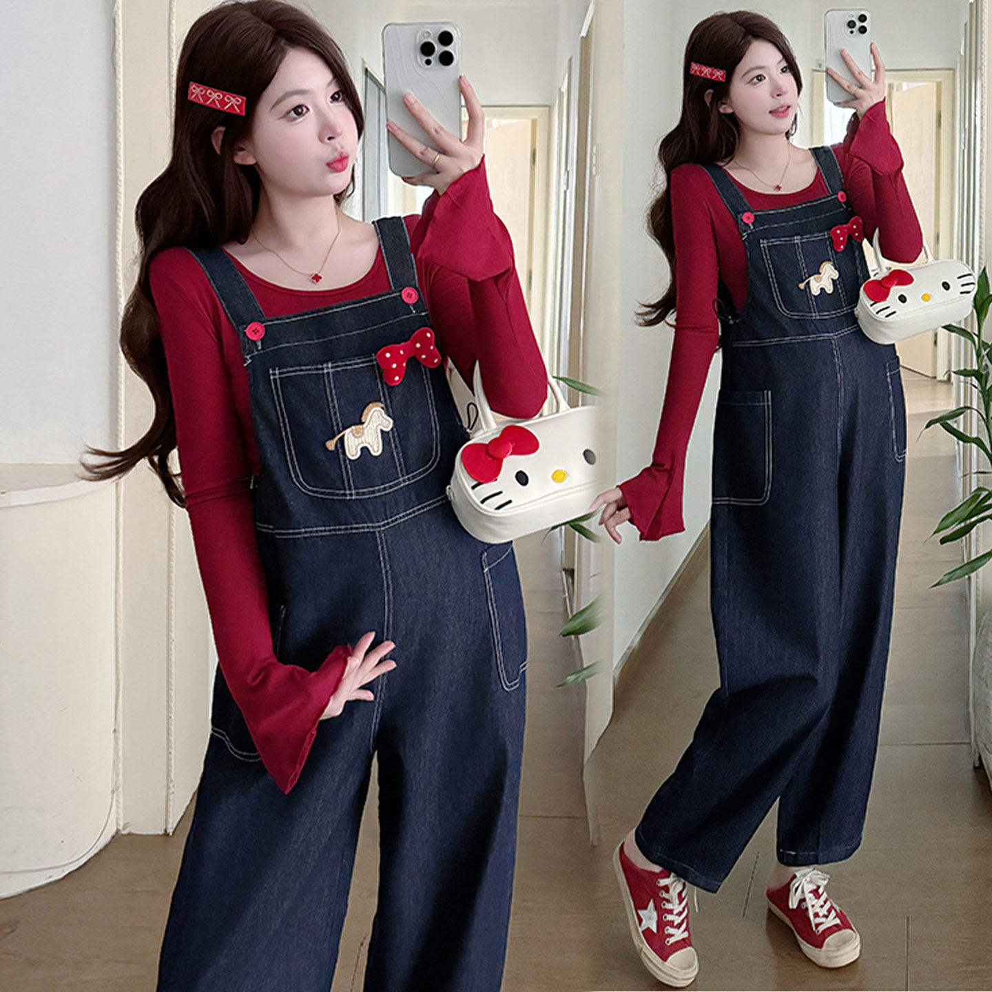 孕妇背带裤套装2026春装新款可爱小清新孕妇装外穿牛仔吊带裤子女,淘宝优惠券,粉丝福利购,淘宝优惠卷