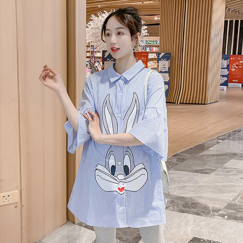 孕妇衬衫裙2020春夏新款半袖卡通 月朵连衣裙