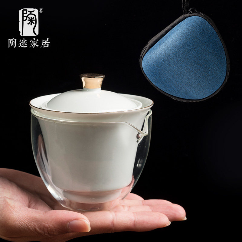 Clay pottery cover bowl portable car teapot quick guest cup
