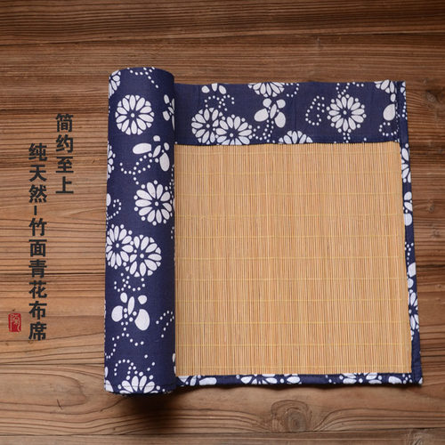 陶迷青花布竹子茶席杯垫麻布桌旗编织手工竹席竹垫茶垫茶帘隔热垫 - 图1