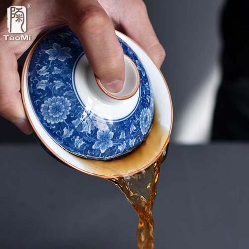 陶迷青花瓷盖碗茶杯大号功夫景德镇茶具套装玉瓷三才杯大茶碗家用 - 图2