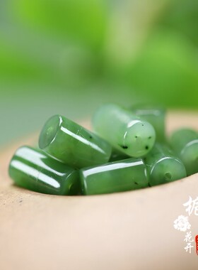 天然碧玉和田玉6*10mm管珠桶珠DIY吊坠挂饰品项链国风小配件D163