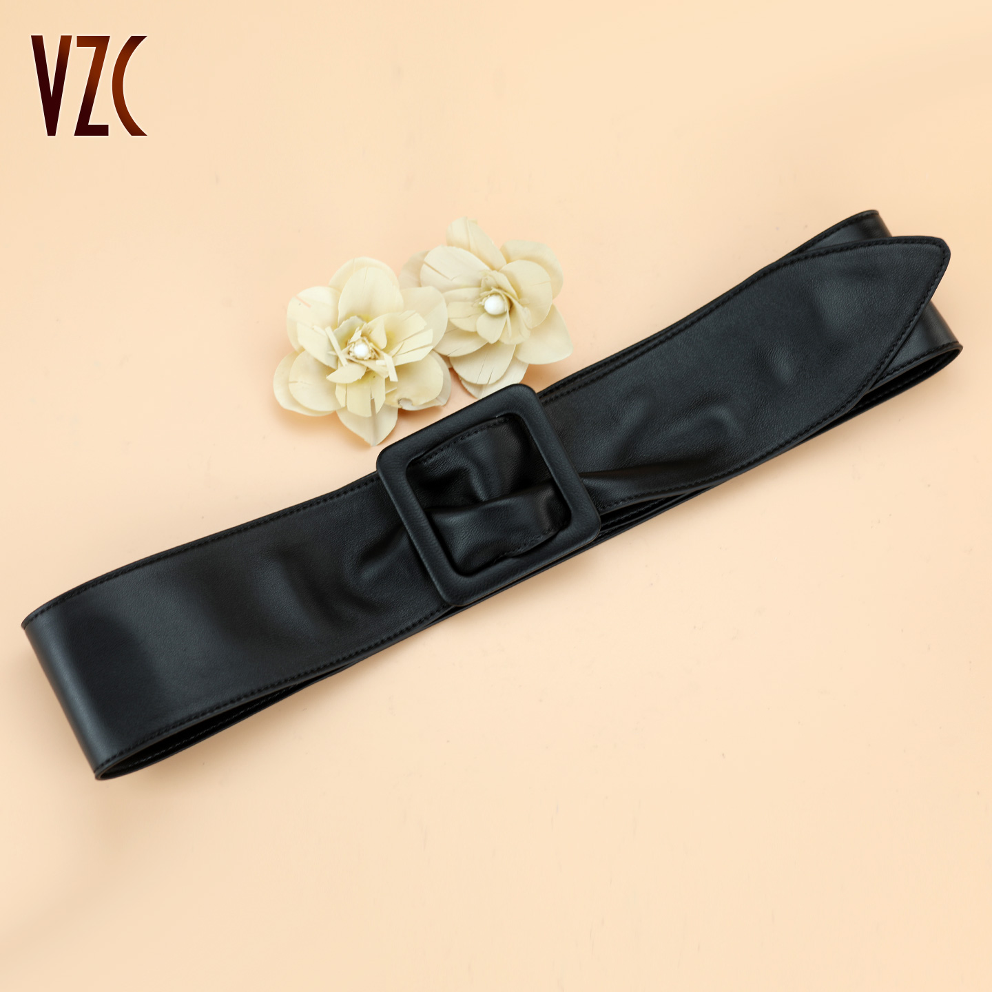 腰封女真皮软羊皮黑色简约百搭宽皮带装饰配西装裙毛衣大衣腰带