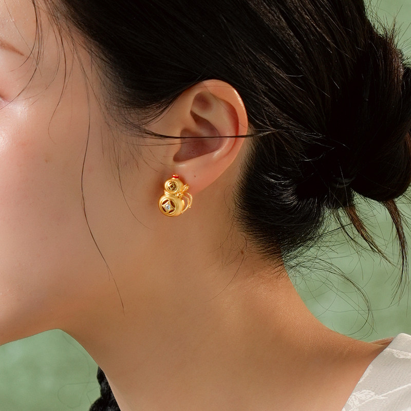 百年宝诚钱元葫芦耳钉925银轻奢小众时尚百搭耳饰,淘宝优惠券,粉丝福利购,淘宝优惠卷