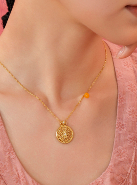 百年宝诚如意宝橙项链925银锁骨链高级感轻奢小众设计时尚饰品