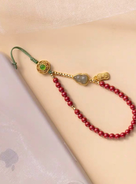 秋冬简约玉见福禄葫芦女款手机链挂件手腕挂绳绿色高级文艺挂饰