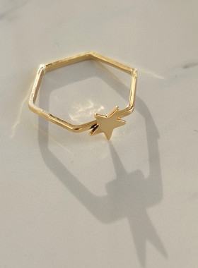 欧美真金电镀几何戒指女