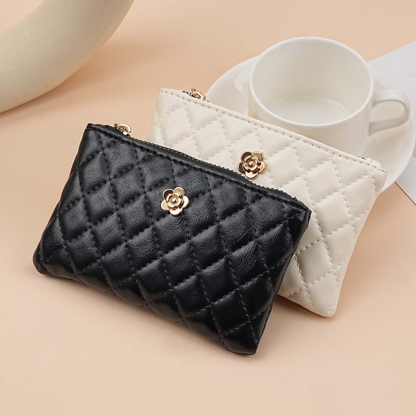 钱包女2025新款小巧复古软皮珍珠小香风卡包一体包拉链零钱包钱夹,淘宝优惠券,粉丝福利购,淘宝优惠卷