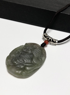 D1580# 天然和田玉龙龟吊坠52*37*14mm