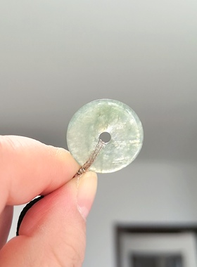 D265# 天然A货高冰翡翠带荧光起胶感金枝玉叶平安扣吊坠 21*3mm