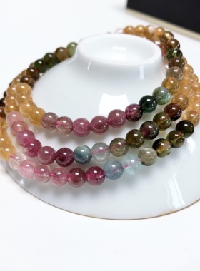 S209# 天然巴西老矿料碧玺三圈手链 5.2mm 重24.69g