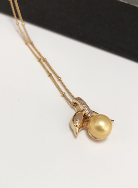 D101# 天然淡水珍珠小海豚金珠吊坠 9.3mm