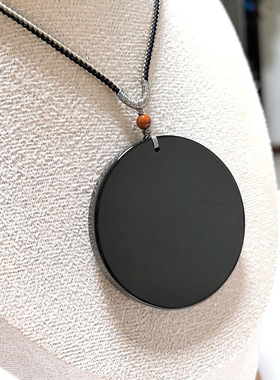 D123# 天然黑曜石圆盘吊坠 吉祥圆满挂件52*7mm