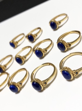 G166# 天然老矿料青金石开口戒指10*8.5mm 随机发