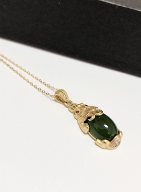 D395# 天然和田玉碧玉精工镶嵌貔貅吊坠 27.8*11.3*7.8mm