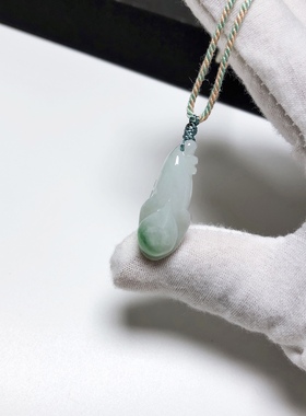 D234# 天然A货翡翠阳绿飘花白玉兰吊坠28.8*12*7mm