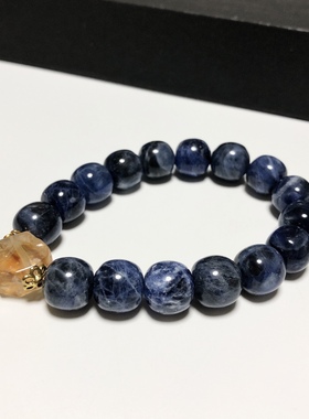 S849# 天然稀有火焰石手链11*10.5mm 配原矿黄水晶原石