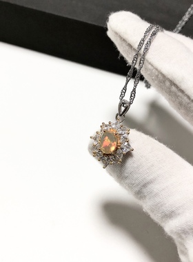 D84# 天然欧泊石吊坠彩宝轻奢锁骨链6*8mm 底托16*18mm 白欧泊