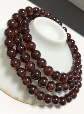 S523# 天然橙红石榴石三圈手链 女人石 美容养颜 6.5mm