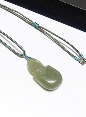 D17# 天然和田玉苏工花雕 青玉玉米吊坠 43*21.2*13mm 重17.67克