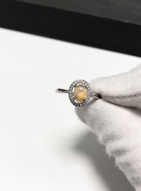 G90# 天然炫彩欧泊宝石戒指11*9.5mm S925银开口戒托