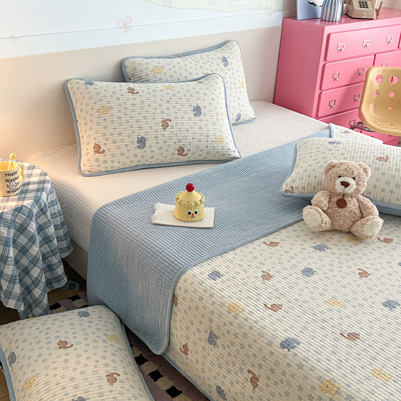 有态度一面绒一面纯棉床盖三件套夹棉绗缝榻榻米牛奶绒床单可机洗