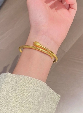 灵蛇手镯金包银本命年生肖蛇实心镯子金店同款形手环送女友礼物