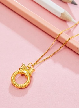 在逃公主金包银平安扣挂坠吊坠蝴蝶结项链挂件节日送女友老婆礼物