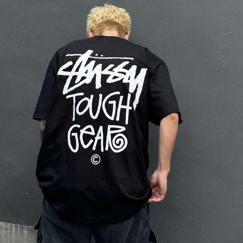 阿伦777 Stussy 24SS Tough Gear丝网印刷涂鸦字母logo短袖T恤男 - 图0