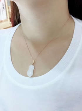 18k金白玉白菜项链挂件吊坠